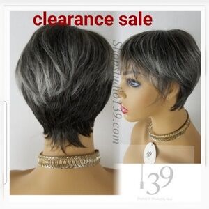 Gray  salt & pepper ombre short pixie tapered wig